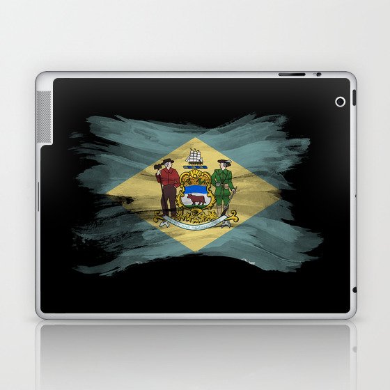 Delaware state flag brush stroke, Delaware flag background Laptop & iPad Skin
