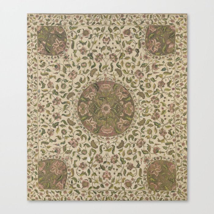 Antique Floral Embroidered Silk Bedspread Canvas Print