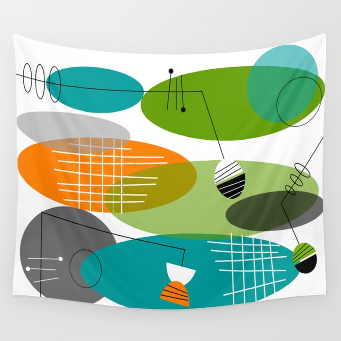 Mid-Century Modern Atomic Ovals Wall Tapestry