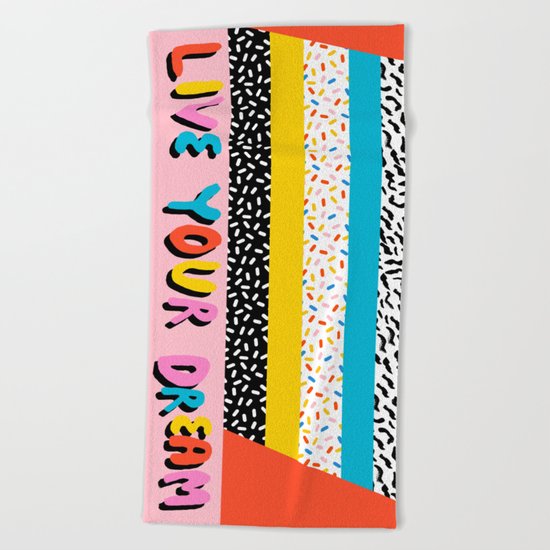 Ya Heard - 1980's throwback retro pattern memphis-style hipster bright colorful pop art minimal rad Beach Towel