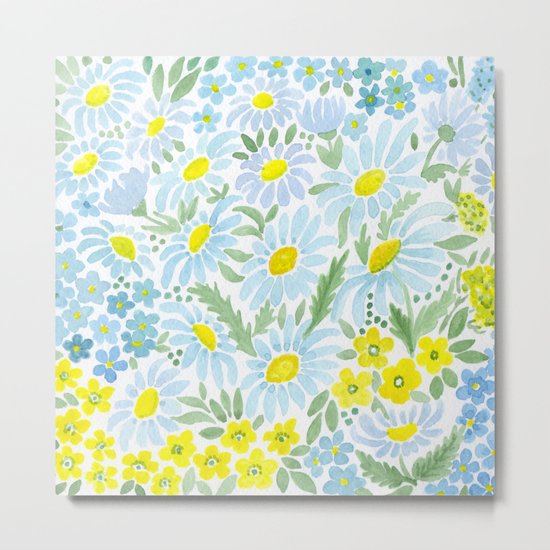 Watercolor . Chamomile field. 1 Metal Print
