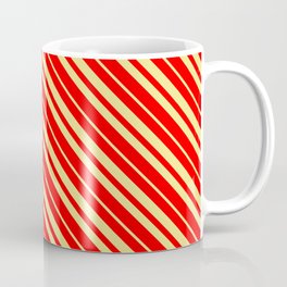 [ Thumbnail: Red & Tan Colored Stripes Pattern Coffee Mug ]