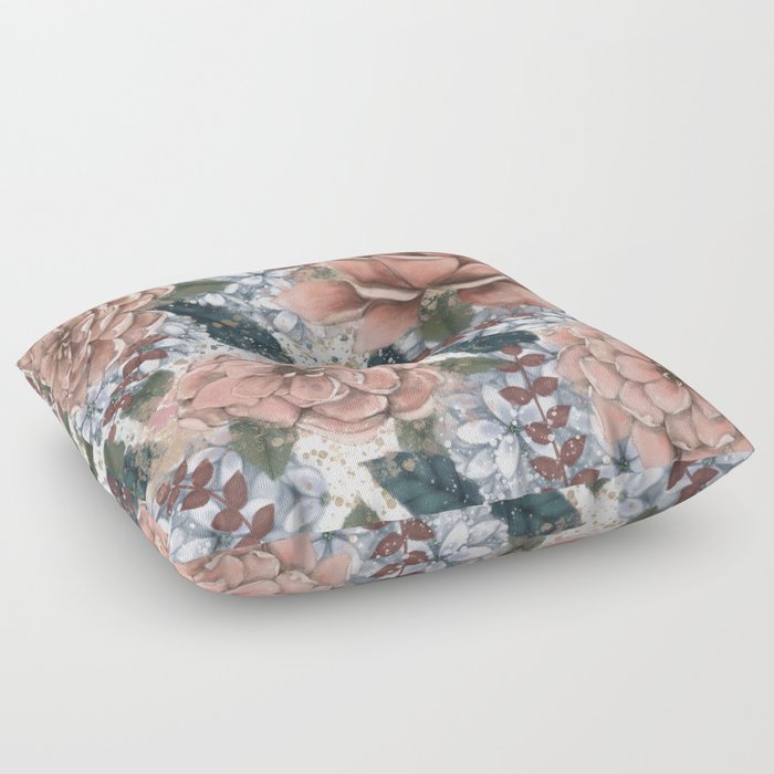 Pink and Gray Flowers Floor Pillow