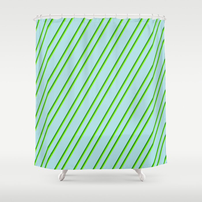 Powder Blue, Forest Green & Chartreuse Colored Lines Pattern Shower Curtain