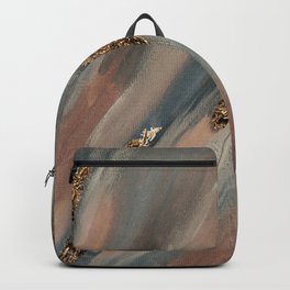Blue Pink Paint Brushstrokes Gold Foil Abstract Texture Backpack