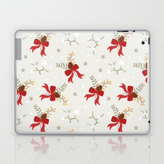 Christmas Pattern Pretty White Ribbon Floral Laptop & iPad Skin