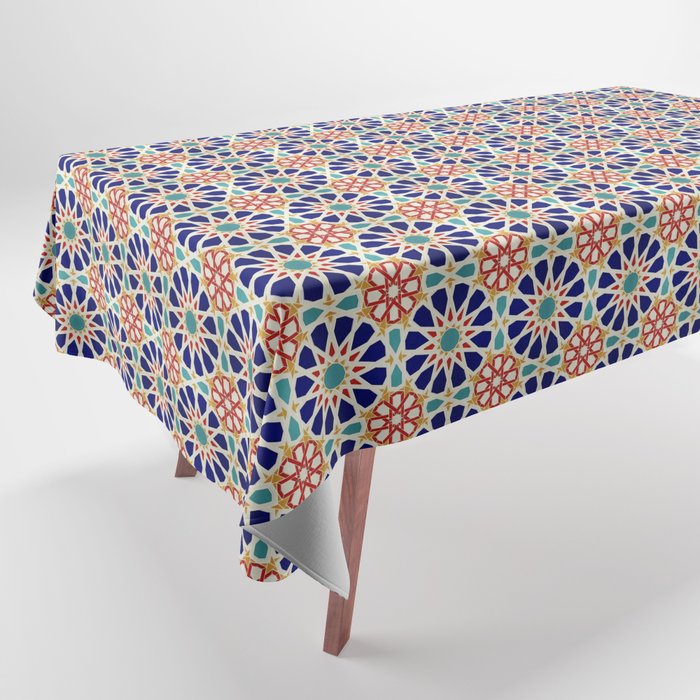 Geometric traditional Andalusian Moroccan Zellige Tiles Style Tablecloth