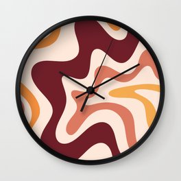 Retro Liquid Swirl Abstract Pattern Square in Terracotta Earth Tones on Cream Wall Clock