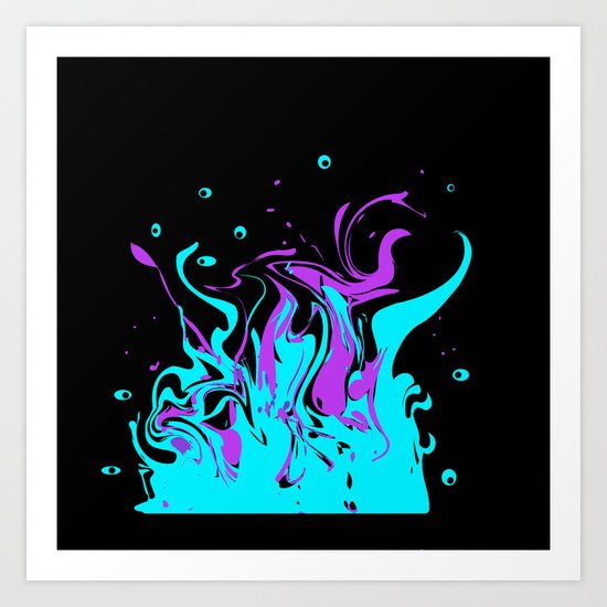 Turquoise pink abstract pattern on a black background . Splash . Art Print