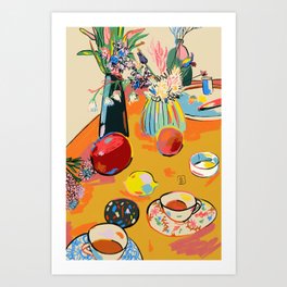 TEA AND FLOWERS AT HOME Art Print