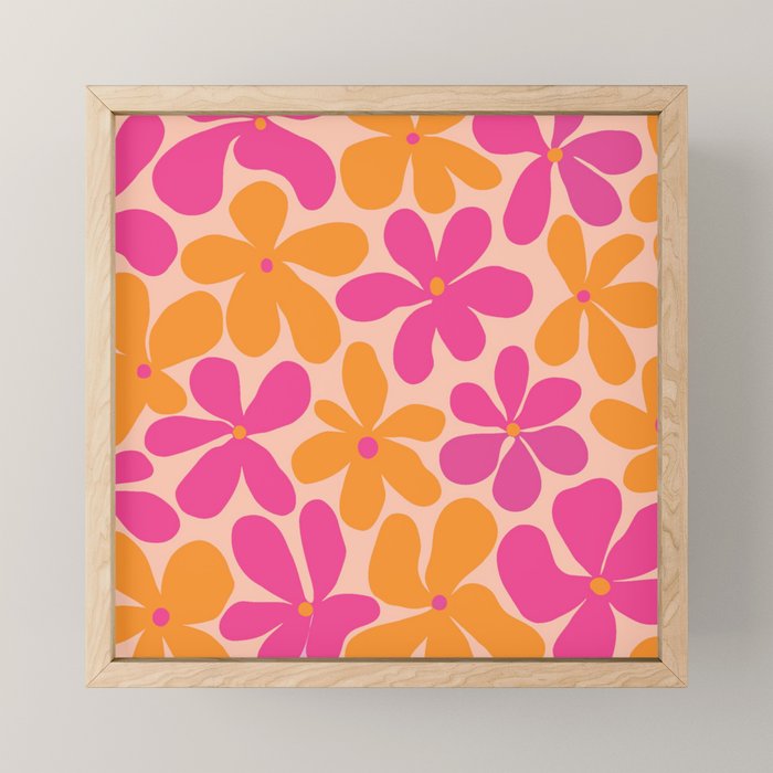 Retro Pink and Orange Flowers Poster - Groovy Wall Art and