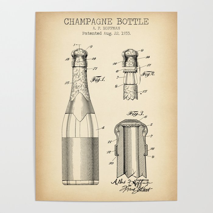 Campagne bottle vinage patent Poster