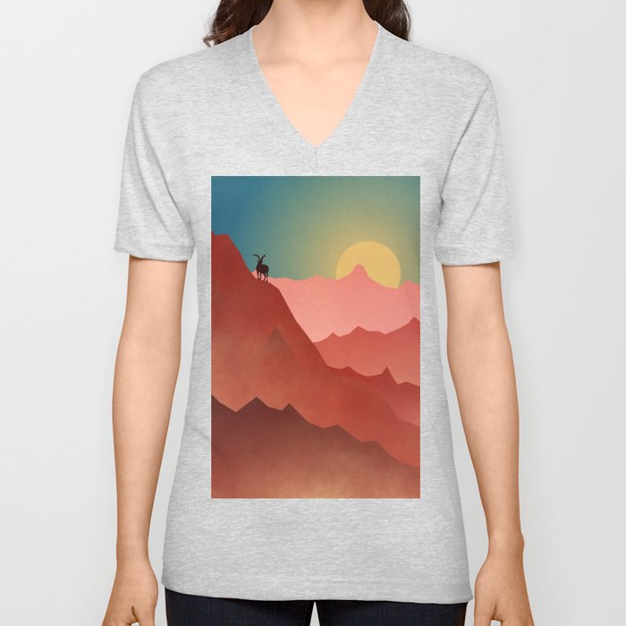 Goat in a mountain V Neck T Shirt