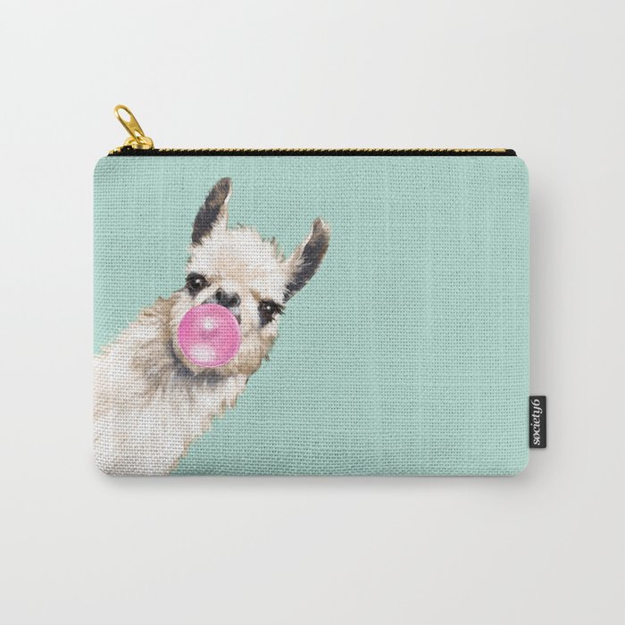 Bubble Gum Sneaky Llama in Green Tasche | Gemälde, Digital, Acrylic, Tier, Alpaka, Farm, Cute, Lama, Lustig, Happy