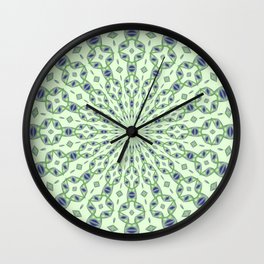 Radial Pattern In Blue and Pale Green On Buff White Wall Clock