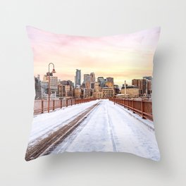 Sunset at the Stone Arch Bridge | Photography and Collage Throw Pillow