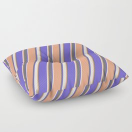 [ Thumbnail: Light Salmon, Dim Grey, Slate Blue, and Beige Colored Lined/Striped Pattern Floor Pillow ]