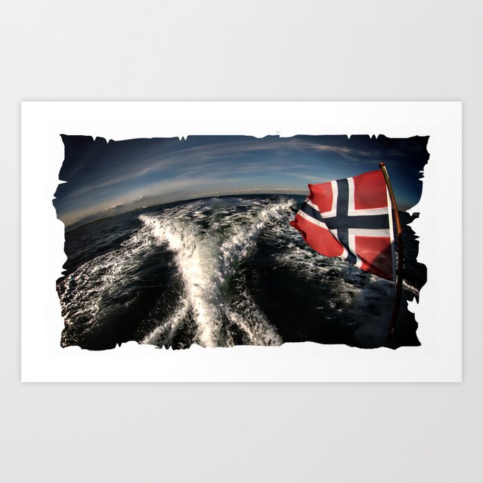 Speedboat Running Fast With Norwegian Flag Art Print By Infocus
