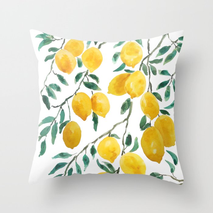 yellow lemon watercolor 2020 Throw Pillow