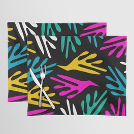 Ailanthus Cutouts 80s Colorful Abstract Pattern on Black Placemat