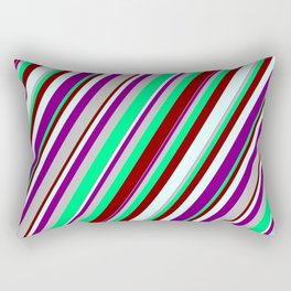 [ Thumbnail: Vibrant Green, Maroon, Light Cyan, Purple, and Grey Colored Lines Pattern Rectangular Pillow ]