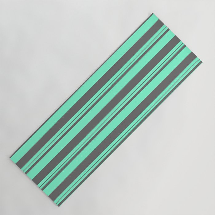 Aquamarine & Dim Gray Colored Lines Pattern Yoga Mat