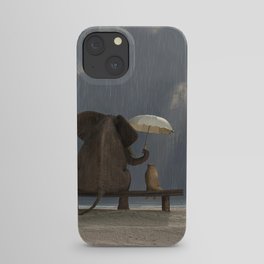 elephant and dog sit under the rain iPhone Case