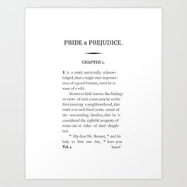 Pride and Prejudice Page One Art Print