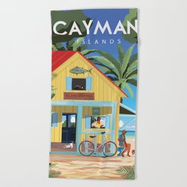 Cayman Islands travel poster tropical Beach Towel