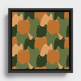 Abstract cute cats pattern, brown and green cats vector pattern Framed Canvas