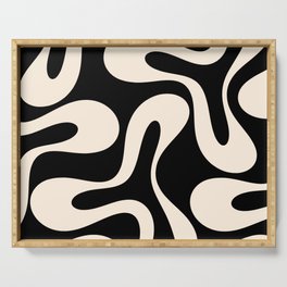 Soft Curves Retro Modern Abstract Pattern in Black and Almond Cream Serving Tray
