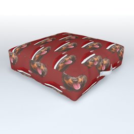 Cute Rottweiler Pup Wearing Holiday Santa Hat Repeat Pattern Outdoor Floor Cushion