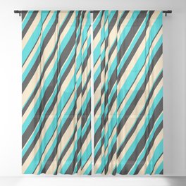 [ Thumbnail: Beige, Dark Turquoise & Black Colored Lines/Stripes Pattern Sheer Curtain ]