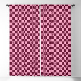 Smiley Faces On Checkerboard (Pink & Wine Burgundy)  Blackout Curtain