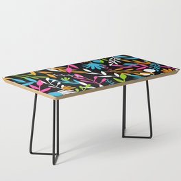 Floral seamless bright pattern design with colorful leaf element. Black background Coffee Table