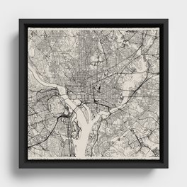 Washington D.C. - Black and White Framed Canvas