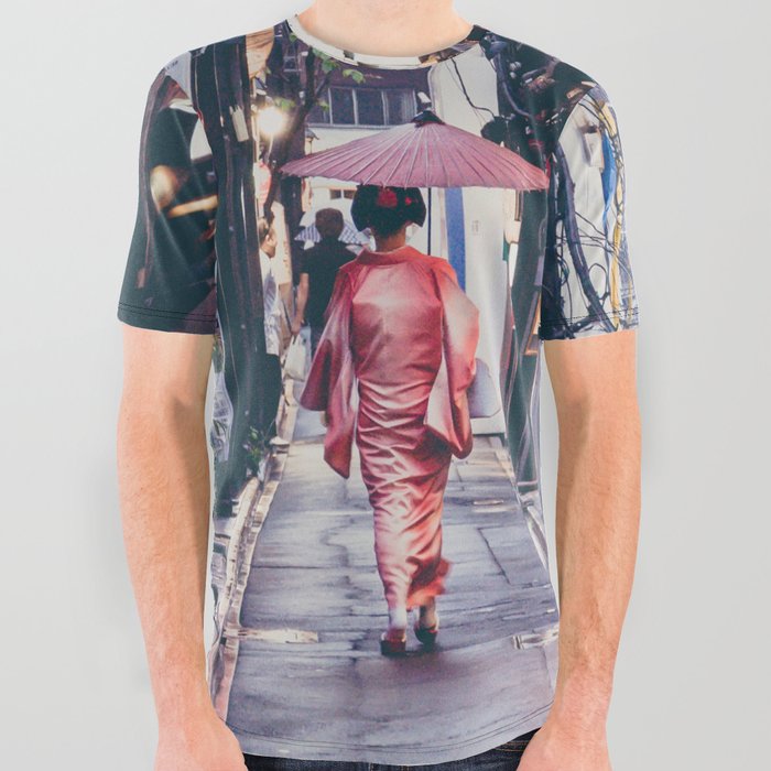Geisha In Kyoto All Over Graphic Tee