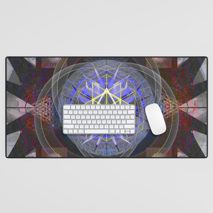 Cosmic Pulse Mandala Sacred Geometry Ancient Vision Print Desk Mat