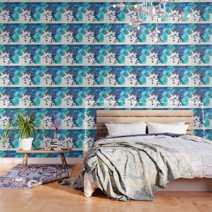 Oslo Norway Map Navy Blue Turquoise Watercolor Wallpaper