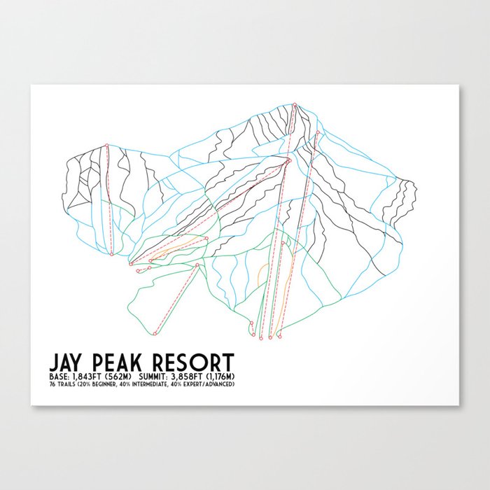 Jay Peak, VT - Minimalist Trail Art Canvas Print