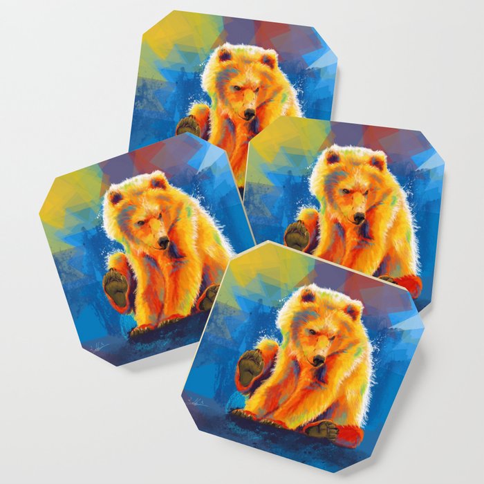 Play With A Bear Animal Digital Painting Colorful Illustration Coaster By Floartstudio Society6