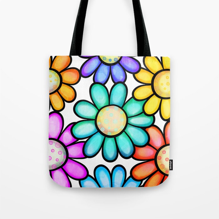 Watercolor Doodle Daisy Flower Pattern 04 Tote Bag