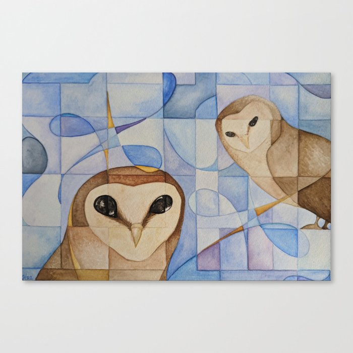 Not What They Seem Owls Geometric Abstract Canvas Print