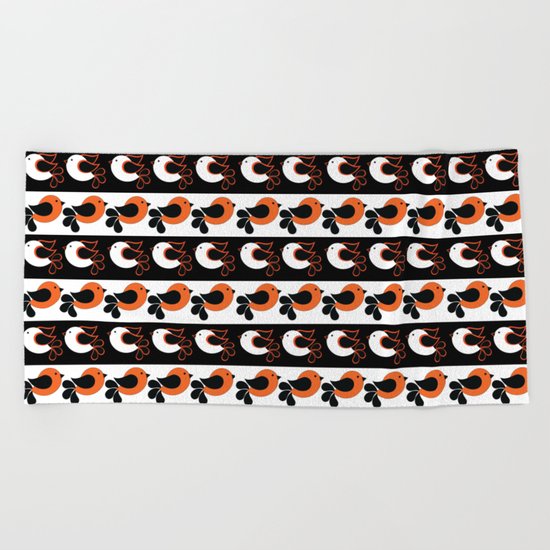 orange and white birds Beach Towel