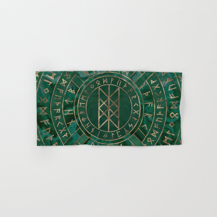 Web of Wyrd - Malachite, Leather and Golden texture Hand & Bath Towel
