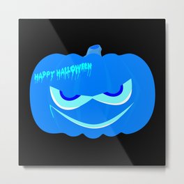 Evil Blue Halloween Pumpkin Metal Print