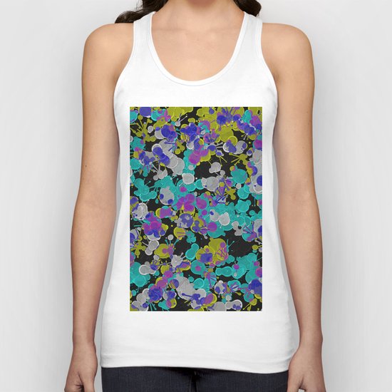 Dark Splatter - Abstract, paint splatter pattern in black, cyan, yellow, white and green Unisex Tank Top