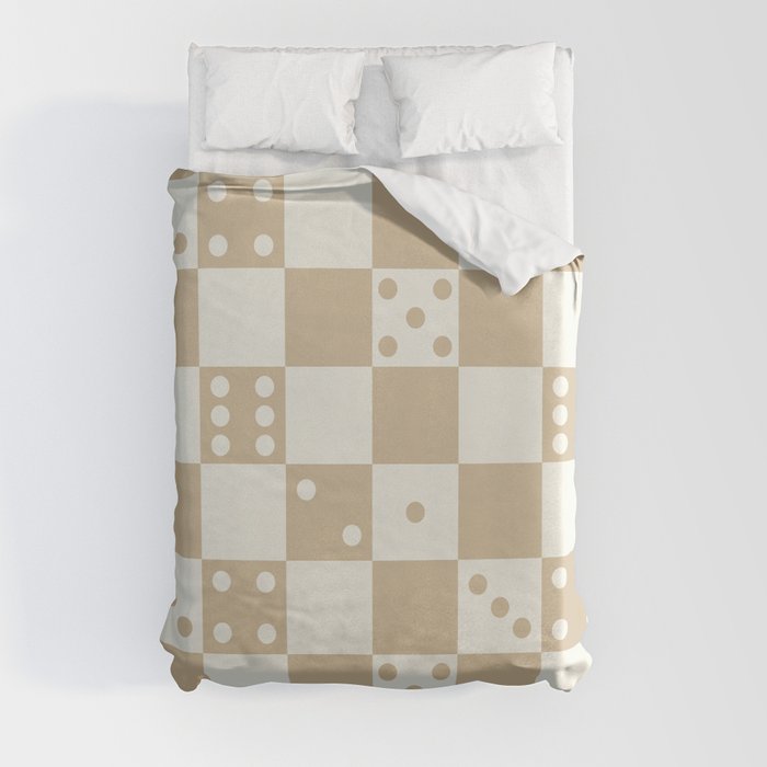 Checkered Dice Pattern (Creamy Milk & Milk Caramel Color Palette) Duvet Cover