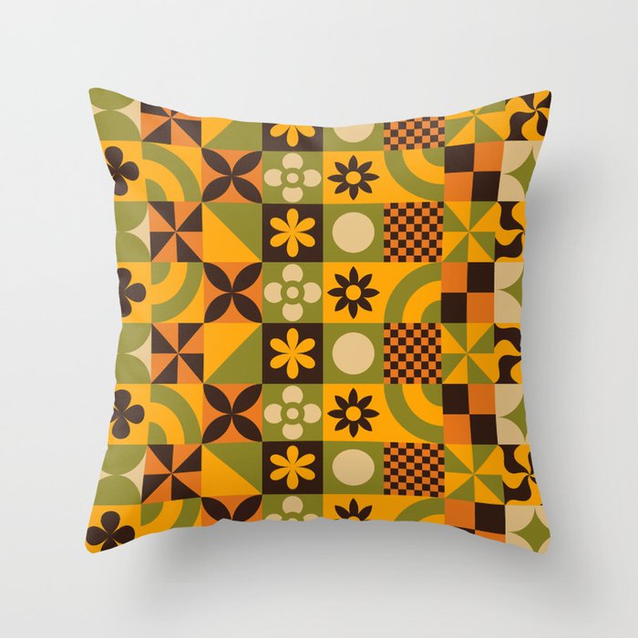 Groovy Geometrics - Orange & Beige Throw Pillow