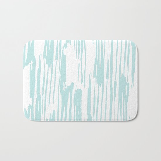Bamboo Stripe White on Succulent Blue Bath Mat